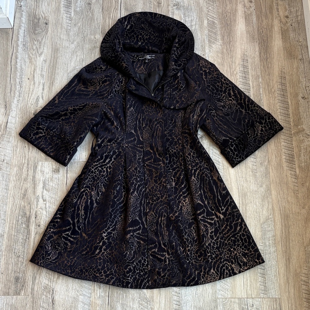 Y2K Metallic Animal Print Navy and Bronze Tiger Jacket Coat - Picture 3 of 7